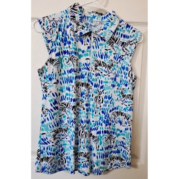 Ibkul Women's S Sleeveless Multicolor Collared Polo Golf Top Zebras - Picture 1 of 8